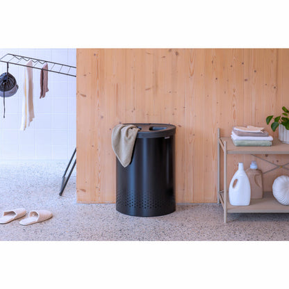 Brabantia Wäschebox Selector, Wäschekorb, Wäschetonne, Stahl, Kunststoff, Matt Black, 55 L, 242366