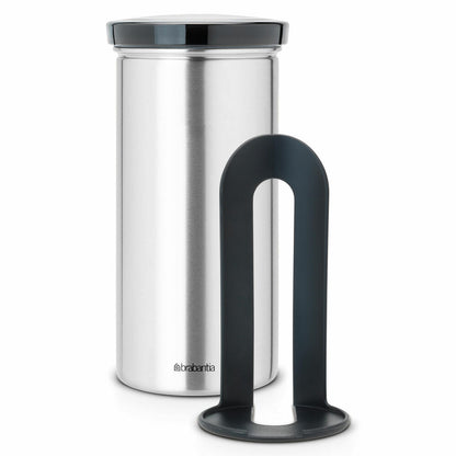 Brabantia Kaffeepaddose, Vorratsdose für 18 Kaffeepads, Dose in Matt Edelstahl, Fingerprint Proof mit Grau Schwarz Deckel, 476228