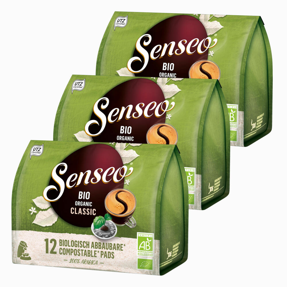 Senseo Kaffeepads Bio Organic Classic, 3er Pack, Kaffeepad, Kaffee Pad, Biologisch abbaubar, 36 Pads