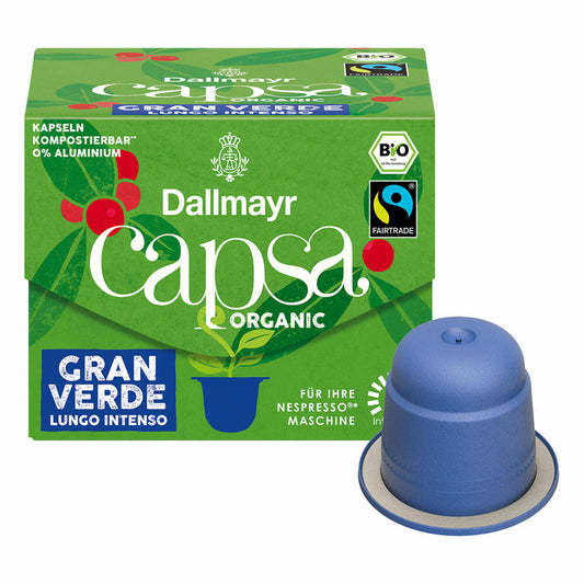 Dallmayr Capsa Gran Verde Lungo Intenso, Nespresso kompatibel Kapsel, Organic, Kaffeekapsel, Espressokapsel, 10 Kapseln, 56 g