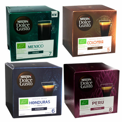 Nescafé Dolce Gusto Absolute Origin Latin Sets, Mexico, Columbia, Honduras, Peru Espresso, Kaffee Kapsel, Kaffeekapsel, Röstkaffee, Bio, 48 Kapseln