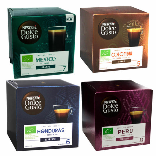 Nescafé Dolce Gusto Absolute Origin Latin Sets, Mexico, Columbia, Honduras, Peru Espresso, Coffee Capsule, Coffee Capsule, Roasted Coffee, Organic, 48 Capsules