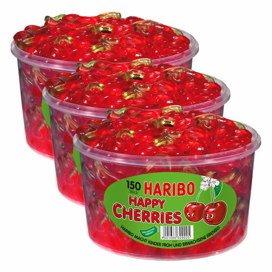 Haribo Happy Cherries, 3er Pack, Gummibärchen, Weingummi, Fruchtgummi, Dose