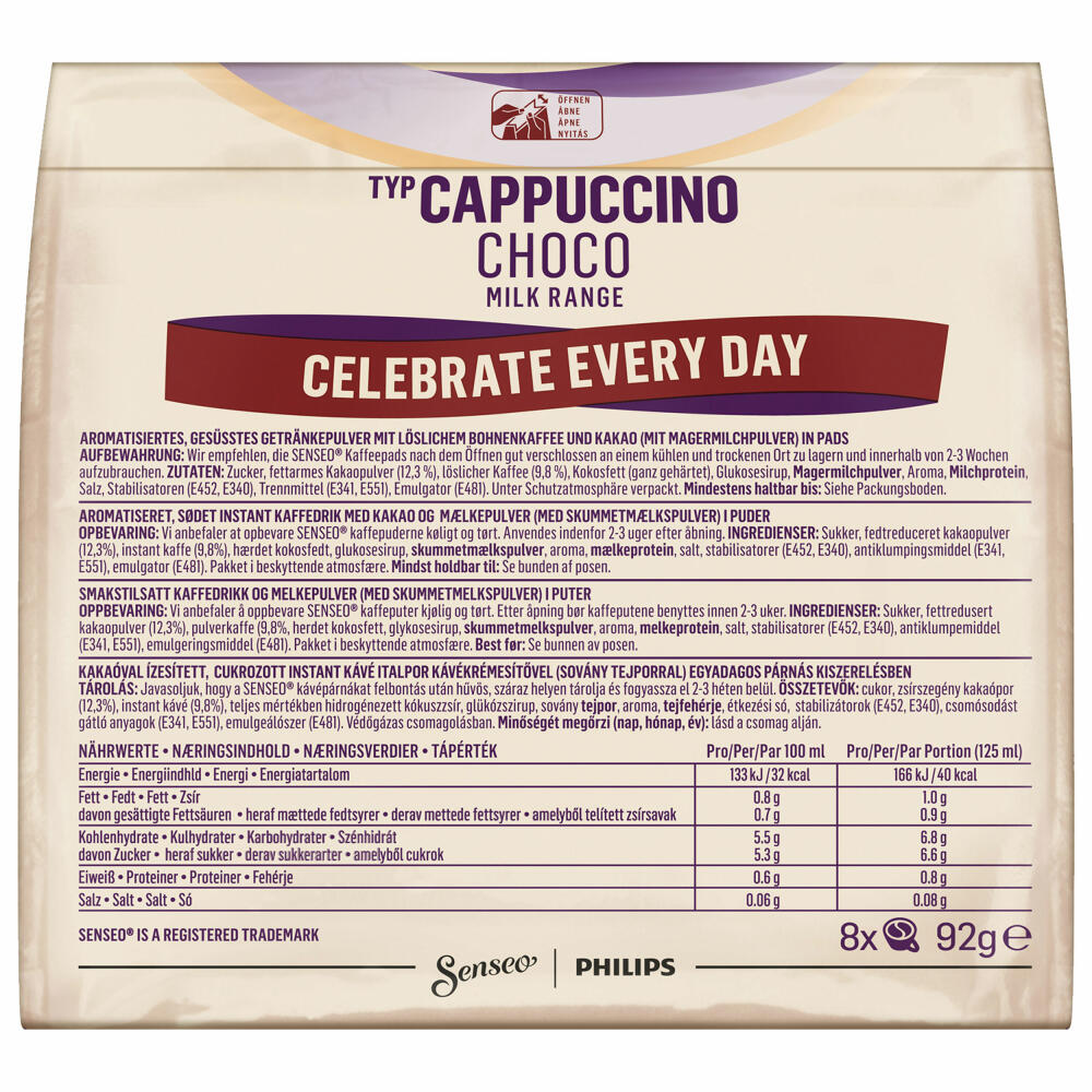 Senseo coffee pads Cappuccino Choco, coffee with chocolate flavor, new recipe, pack of 2, 2x8 pads