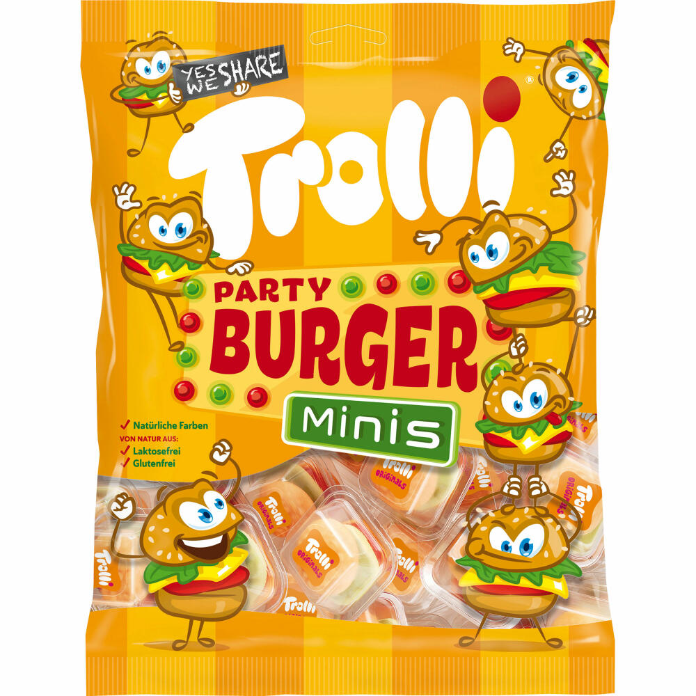 Trolli Party Burger Mini, Fruchtgummi, Schaumzucker, im Beutel, Tüte, 170 g