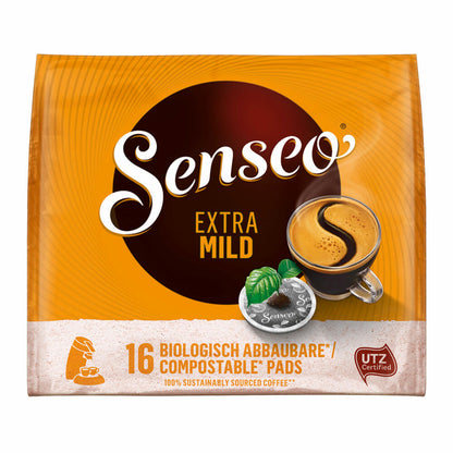 Senseo Kaffeepads Extra Mild, Rund & Aromatisch, 3er Pack, Kaffee Pads, je 16 Pads, mit Tasse