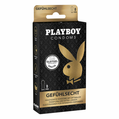 Playboy Condoms Kondome Gefühlsecht, Verhütungsmittel, Intensiv, mit Gleitgel gratis, 56 mm, 2 x 8 Stück