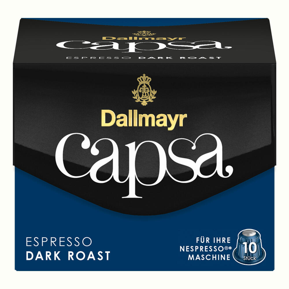 Dallmayr Capsa Espresso Dark Roast, Nespresso Compatible Capsule, Coffee Capsule, Espresso Capsule, Roasted Coffee, Coffee, 10 Capsules, 56 g