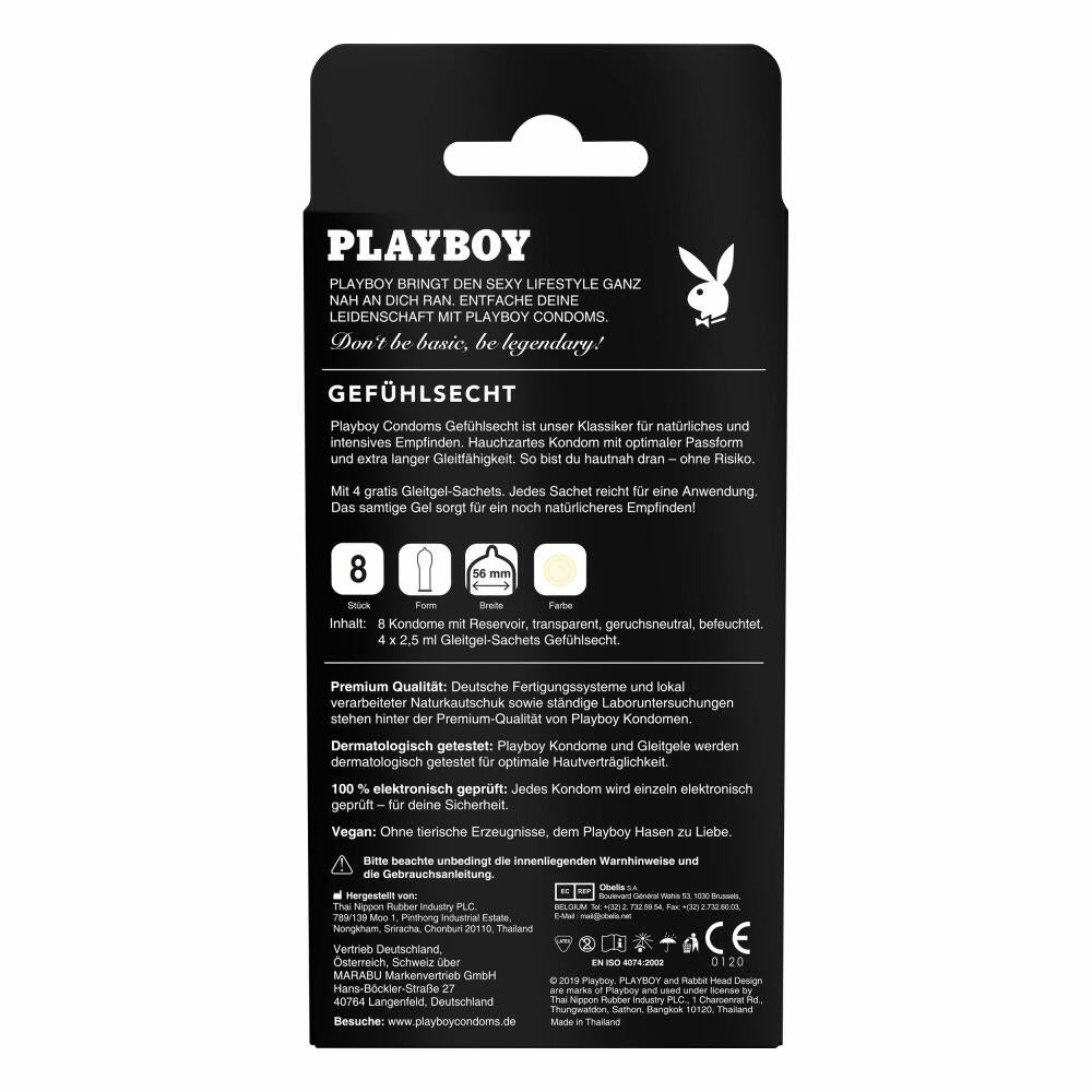 Playboy Condoms Kondome Gefühlsecht, Verhütungsmittel, Intensiv, mit Gleitgel gratis, 56 mm, 2 x 8 Stück