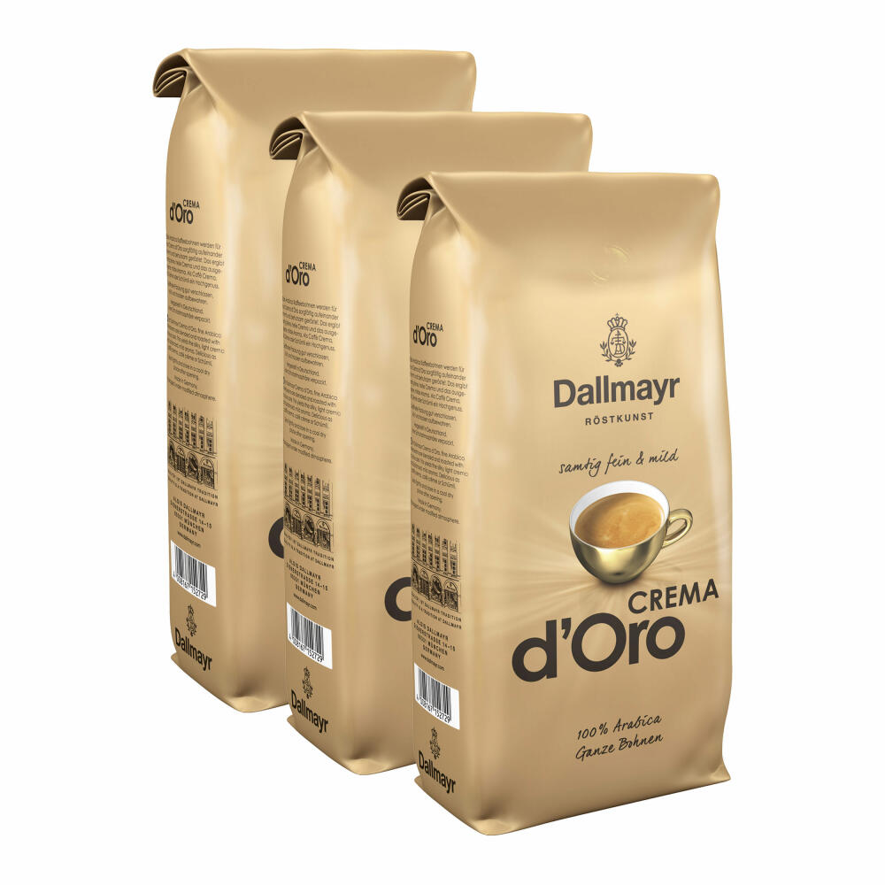 Dallmayr Crema dOro Kaffee, Bohnenkaffee, Röstkaffee, Ganze Bohnen, Kaffebohnen, Kaffee Crema, 3er Set, 3 x 1000 g