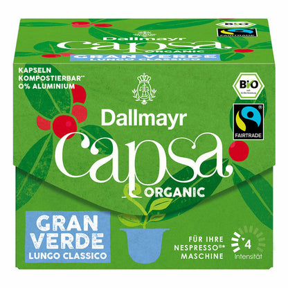 Dallmayr Capsa Gran Verde Lungo Classico, Nespresso kompatibel Kapsel, Organic, Kaffeekapsel, Espressokapsel, 10 Kapseln, 56 g