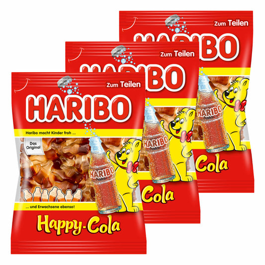 Haribo Happy Cola, 3er Pack, Gummibärchen, Weingummi, Fruchtgummi, Im Beutel, Tüte