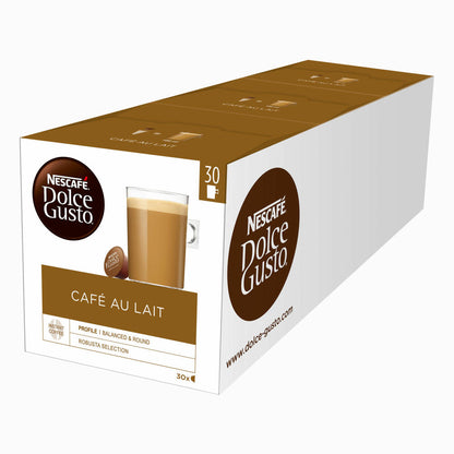 Nescafé Dolce Gusto Café au lait Vorratsbox, 3er Set, Kaffee, Milchkaffee, Kaffeekapseln, 3 x 30 Kapseln