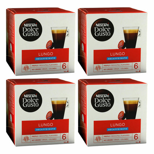 Nescafé Dolce Gusto Caffè Lungo Decaffeinato, Coffee, Coffee Capsule, Pack of 4, 4 x 16 Capsules