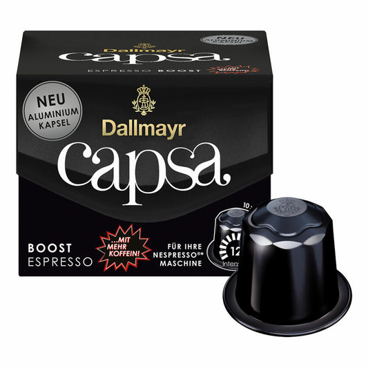 Dallmayr Capsa Espresso Boost, Nespresso kompatibel Kapsel, mit mehr Koffein, Kaffeekapsel, Espressokapsel, 10 Kapseln, 56 g