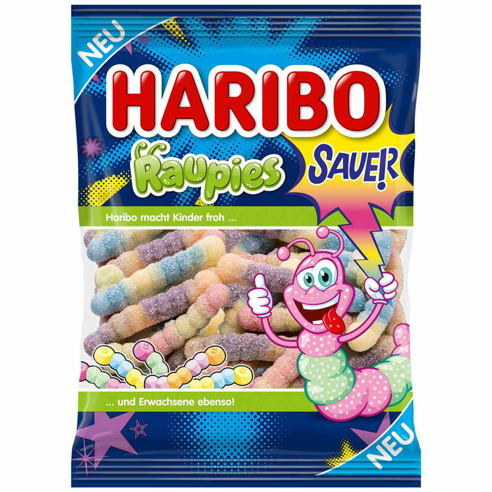 Haribo Raupies, Sauer, Fruchtgummi, Schaumzucker, im Beutel, Tüte, 160 g