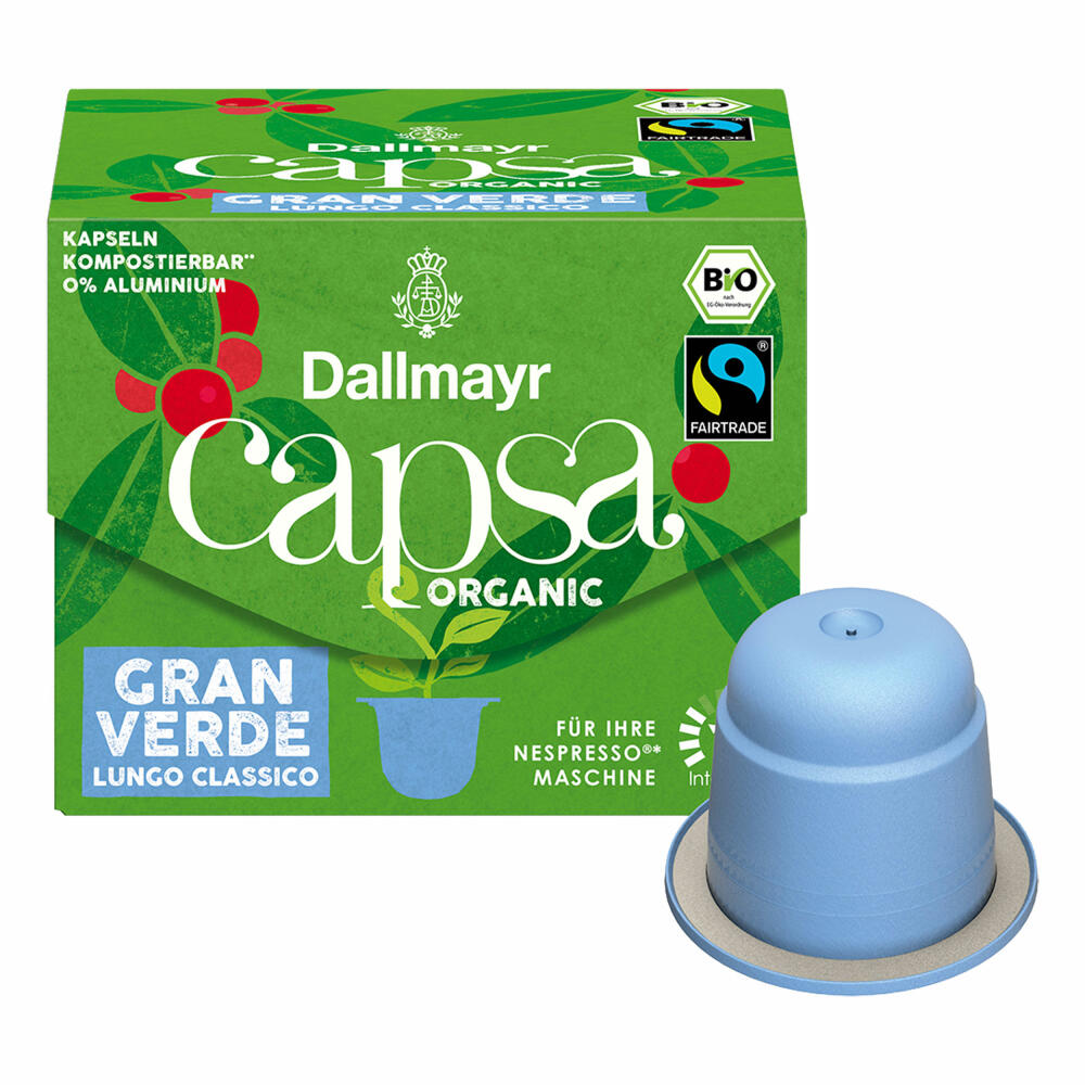 Dallmayr Capsa Gran Verde Lungo Classico, Nespresso kompatibel Kapsel, Organic, Kaffeekapsel, Espressokapsel, 10 Kapseln, 56 g