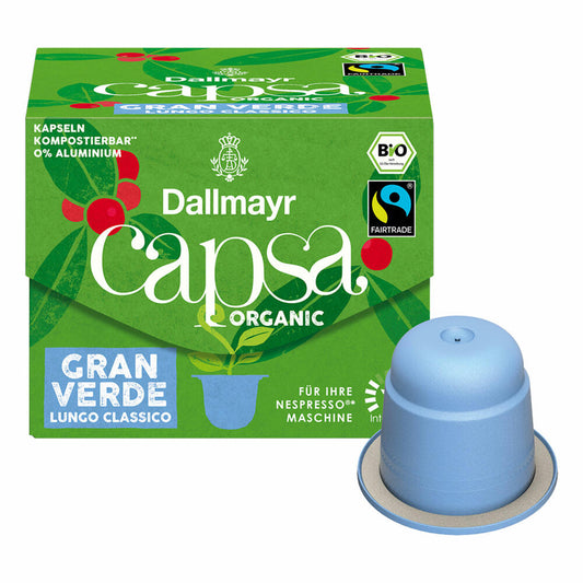 Dallmayr Capsa Gran Verde Lungo Classico, Nespresso compatible capsule, Organic, coffee capsule, espresso capsule, 10 capsules, 56 g