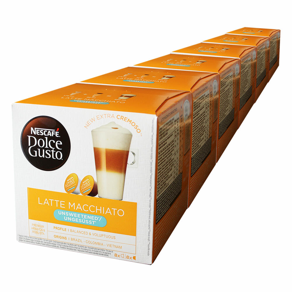 Nescafé Dolce Gusto Latte Macchiato Ungesüßt Kaffee Kaffeekapsel 6er Pack 6 x 16 Kapseln (48 Portionen)