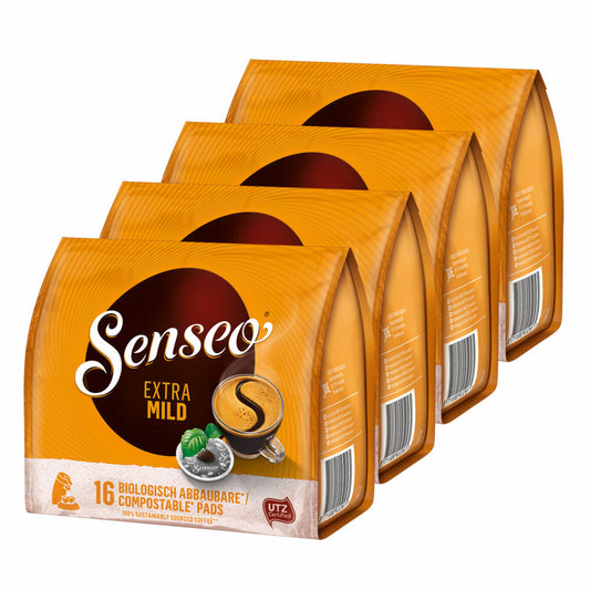 Senseo Coffee Pads Extra Mild, Round &amp; Aromatic, Coffee, Pack of 4, 4 x 16 Pads