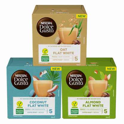 Nescafé Dolce Gusto Flat White Mix, Almond, Oat, Coconut, Vegan, 3 Varieties, 3 x 12 Capsules