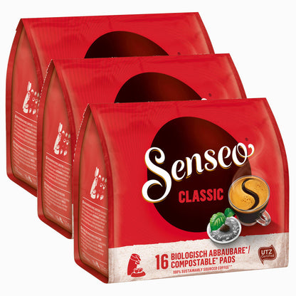 Senseo Kaffeepads Klassisch / Classic, neues Design, Intensiver & Vollmundiger Geschmack, Kaffee, 3er Pack, 3 x 16 Pads