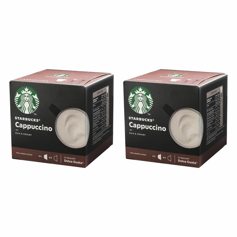 Nescafé Dolce Gusto Starbucks Cappuccino, 2er Set, Kaffeegetränk, Kaffee, Cremig, Kaffeekapsel, Röstkaffee, 2 x 12 Kapseln