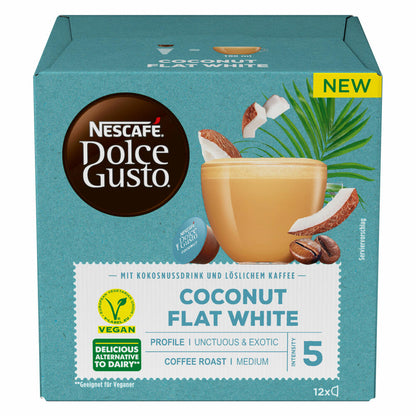 Nescafé Dolce Gusto Coconut Flat White, Kokosnussdrink mit Kaffee, Milchkaffee, 12 Kapseln / Portionen