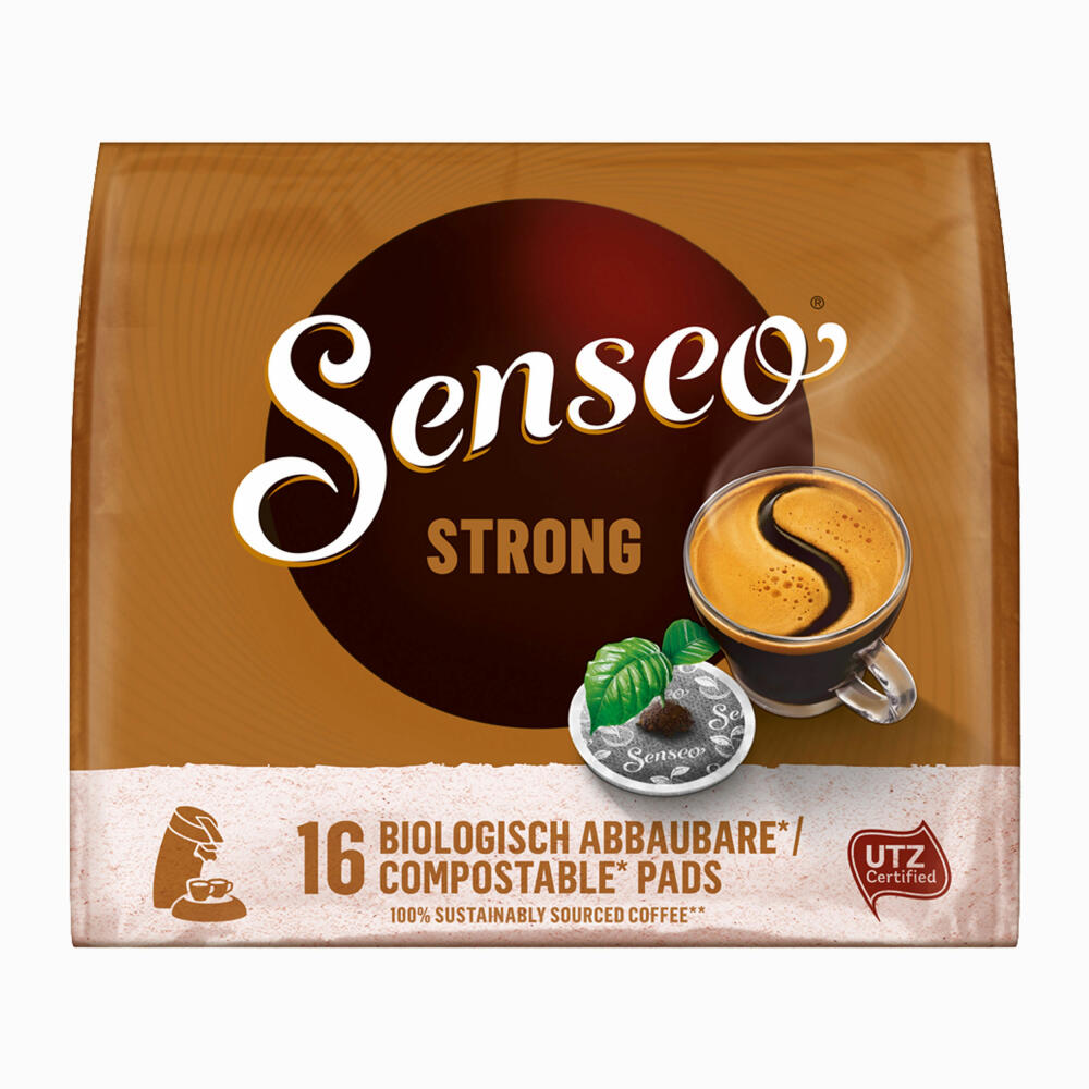 Senseo Kaffeepads Kräftig / Strong, 3er Pack, Intensiver und Vollmundiger Geschmack, Kaffee, je 16 Pads, mit Tasse