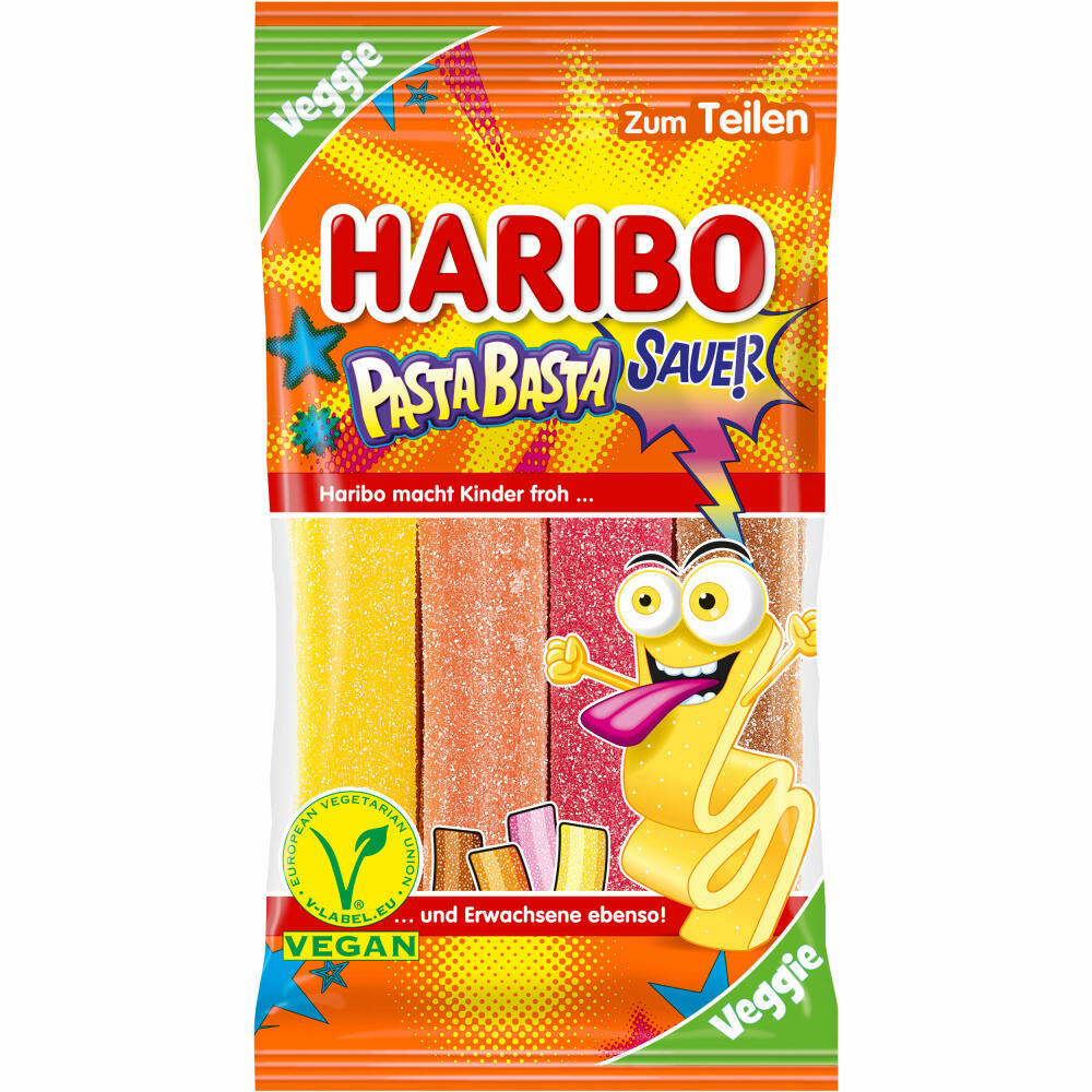 Haribo Pasta Basta Sauer, Fruchtgummistreifen, Fruchtgummi, Mischung, im Beutel, Tüte, 160 g