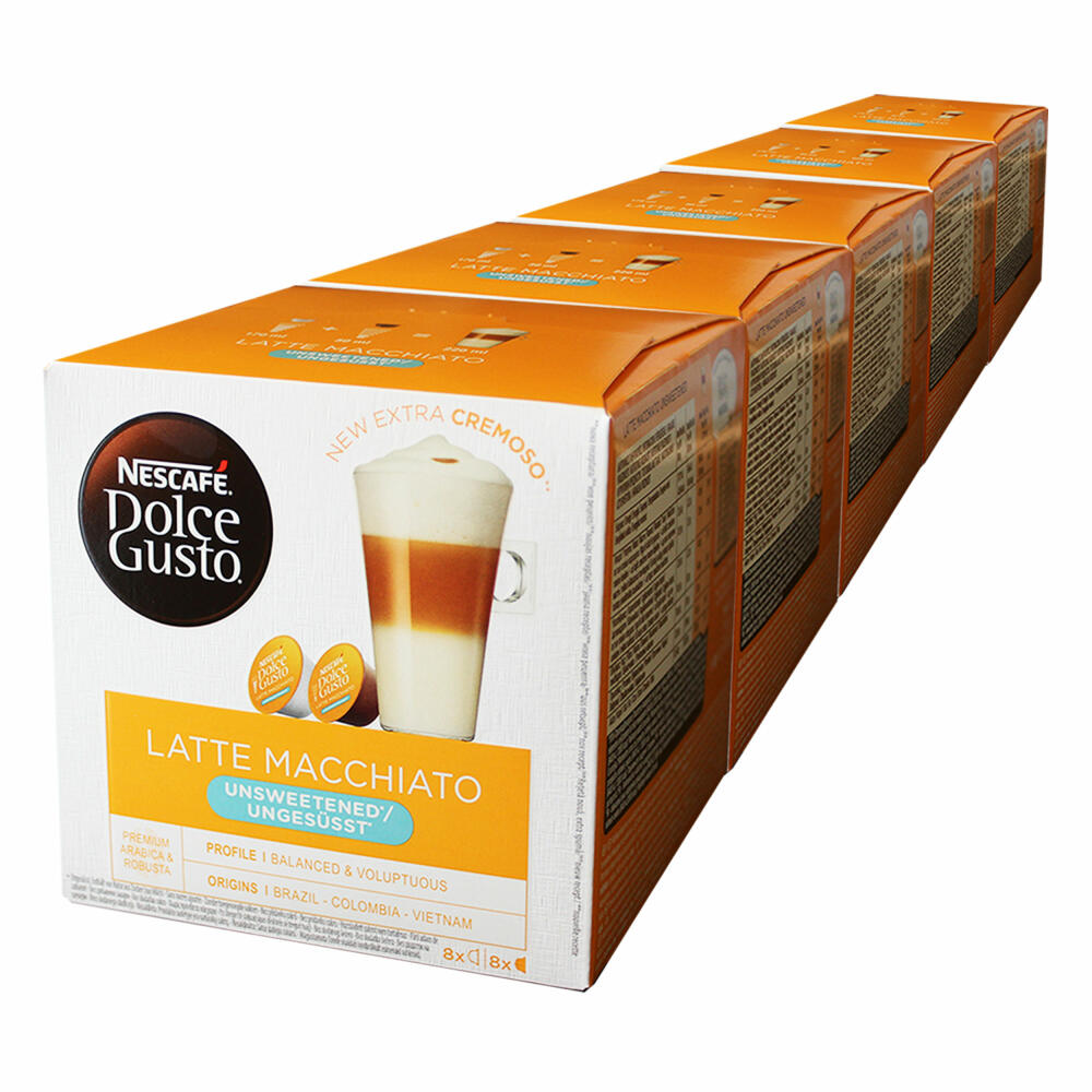 Nescafé Dolce Gusto Latte Macchiato Ungesüßt, Kaffee, Kaffeekapsel, 5er Pack, 5 x 16 Kapseln (40 Portionen)