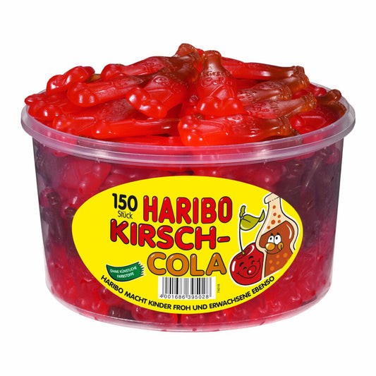 Haribo Kirsch Cola, Gummibärchen, Weingummi, Fruchtgummi, 150 Stück, 1350g Dose