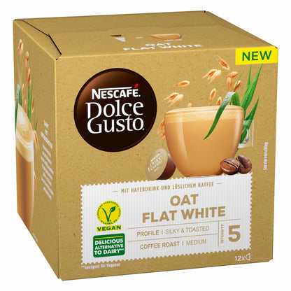 Nescafé Dolce Gusto Hafer Flat White 3er Set, Oat, Haferdrinkzubereitung mit Kaffee, Milchkaffee, 3 x 12 Kapseln / Portionen