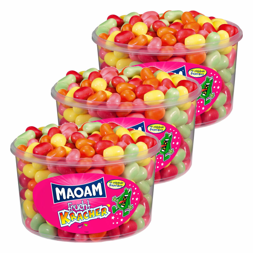 Haribo Maoam, 3er Pack, Frucht Kracher, Dragees, Kaubonbon, 3600g Dosen