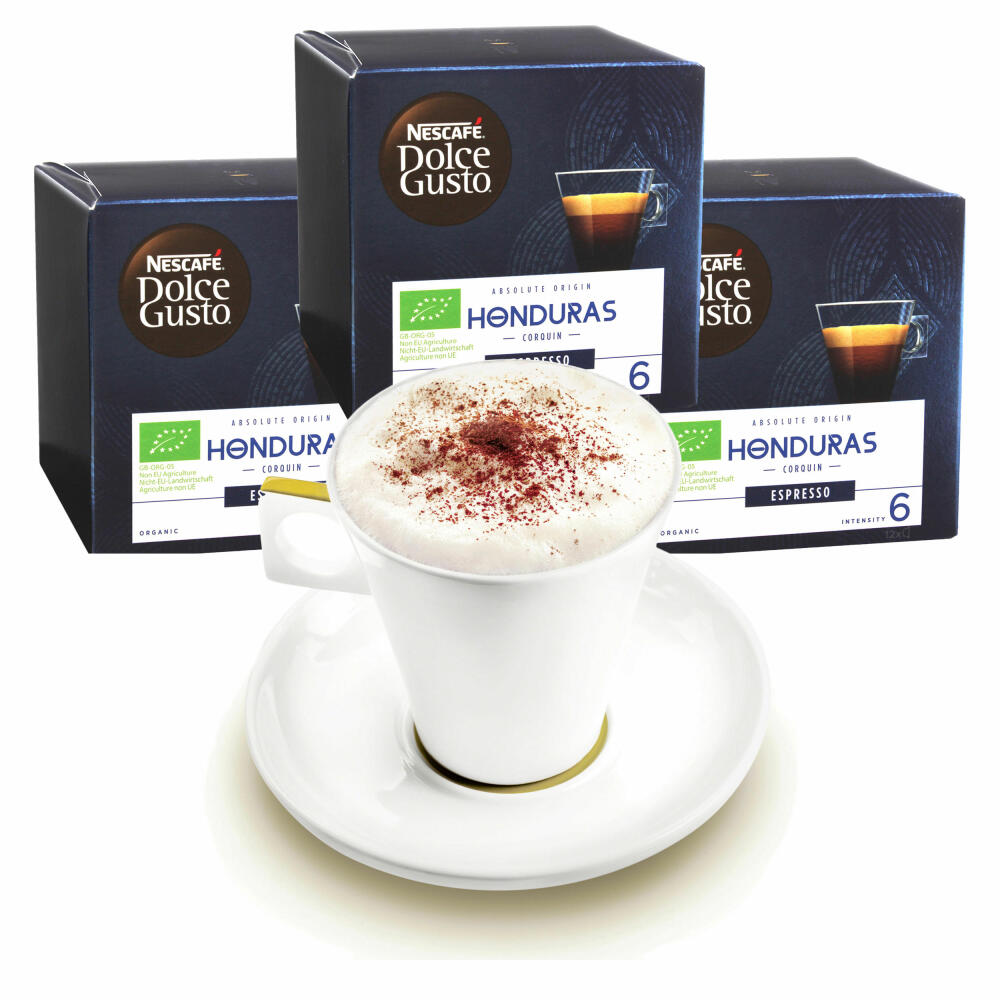 Nescafé DOLCE GUSTO Tassen Geschenkset, 3 Packungen mit Becher Absolute Origin Honduras Corquin Espresso, Kaffee Kapsel, Kaffeekapsel, Röstkaffee, Bio