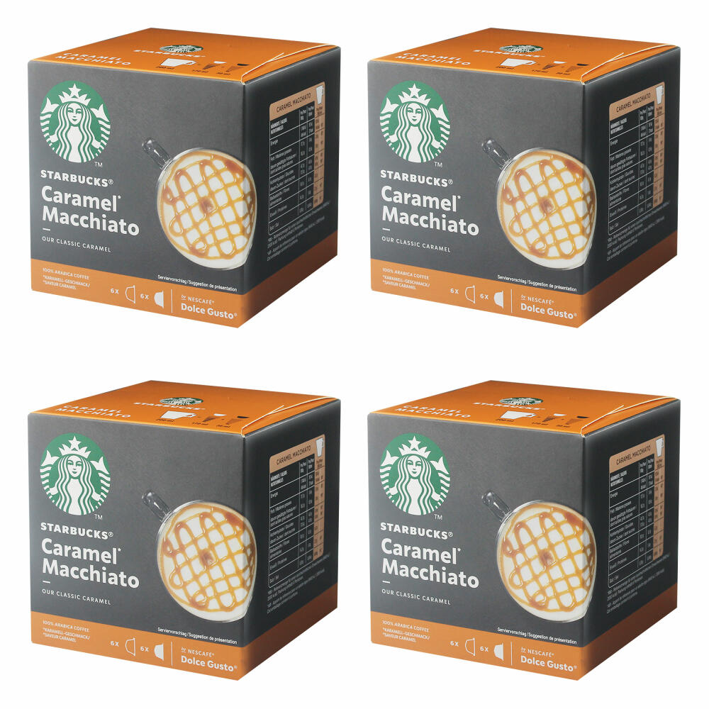 Nescafé Dolce Gusto Starbucks Caramel Macchiato Set of 4, Latte Macchiato with Caramel, Coffee Capsule, Roasted Coffee, 4 x 12 Capsules