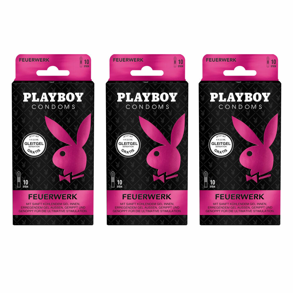 Playboy Condoms Condoms Fireworks, Contraceptive, Ultimate Stimulation, with free lubricant, 54 mm, 3 x 10 pieces