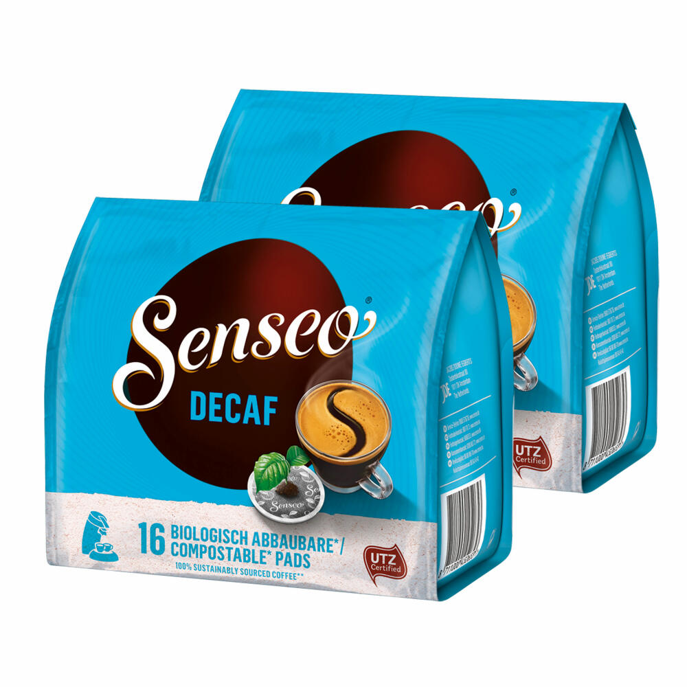 Senseo Coffee Pads Decaffeinated / Decaf, Rich Aroma, Intense &amp; Balanced, Coffee, New Design, Pack of 2, 2 x 16 Pads