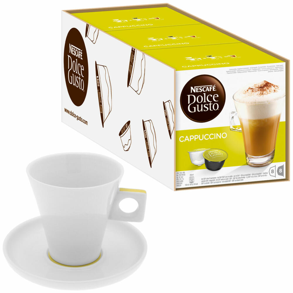 Nescafé Dolce Gusto Cappuccino Christmas Gift Set, 16 Coffee Capsules, Cappuccino Cup &amp; Saucer