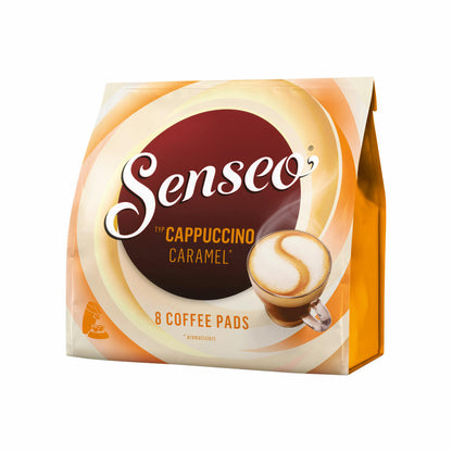 Senseo Kaffeepads Premium Set Cappuccino Caramel / Karamell, 3er Pack, Kaffee mit Karamellgeschmack, je 8 Pads, mit Paddose