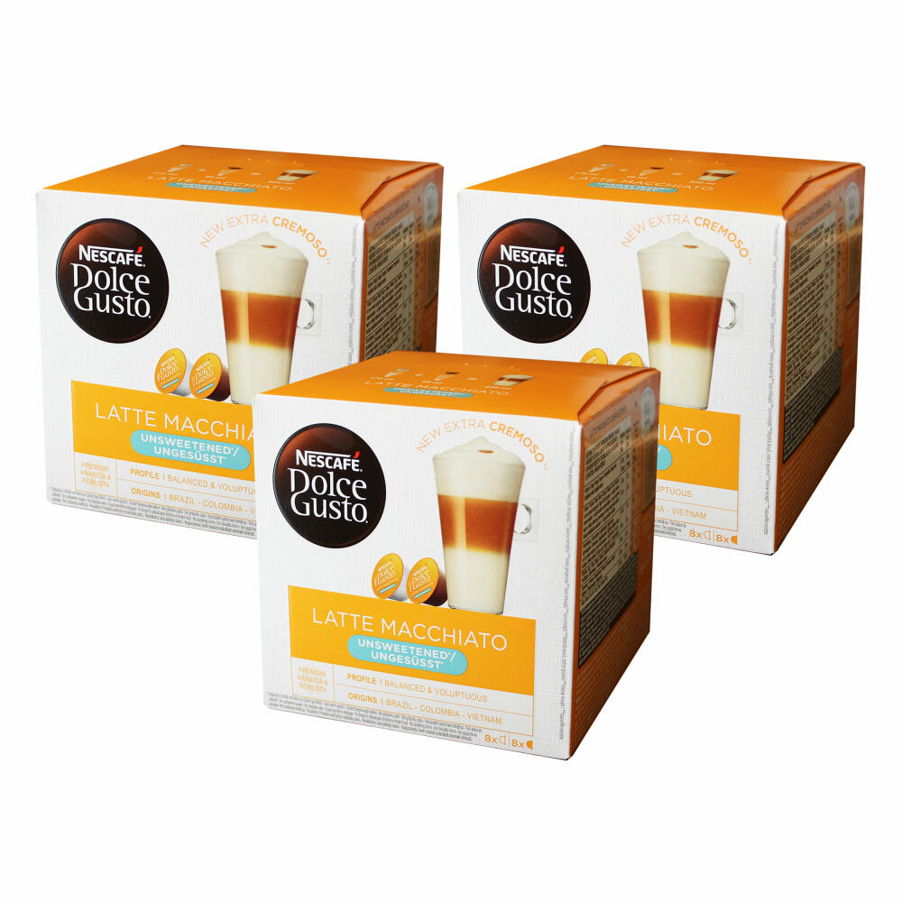 Nescafé Dolce Gusto Latte Macchiato Unsweetened, Coffee, Coffee Capsule, Pack of 3, 3 x 16 Capsules (24 Servings)