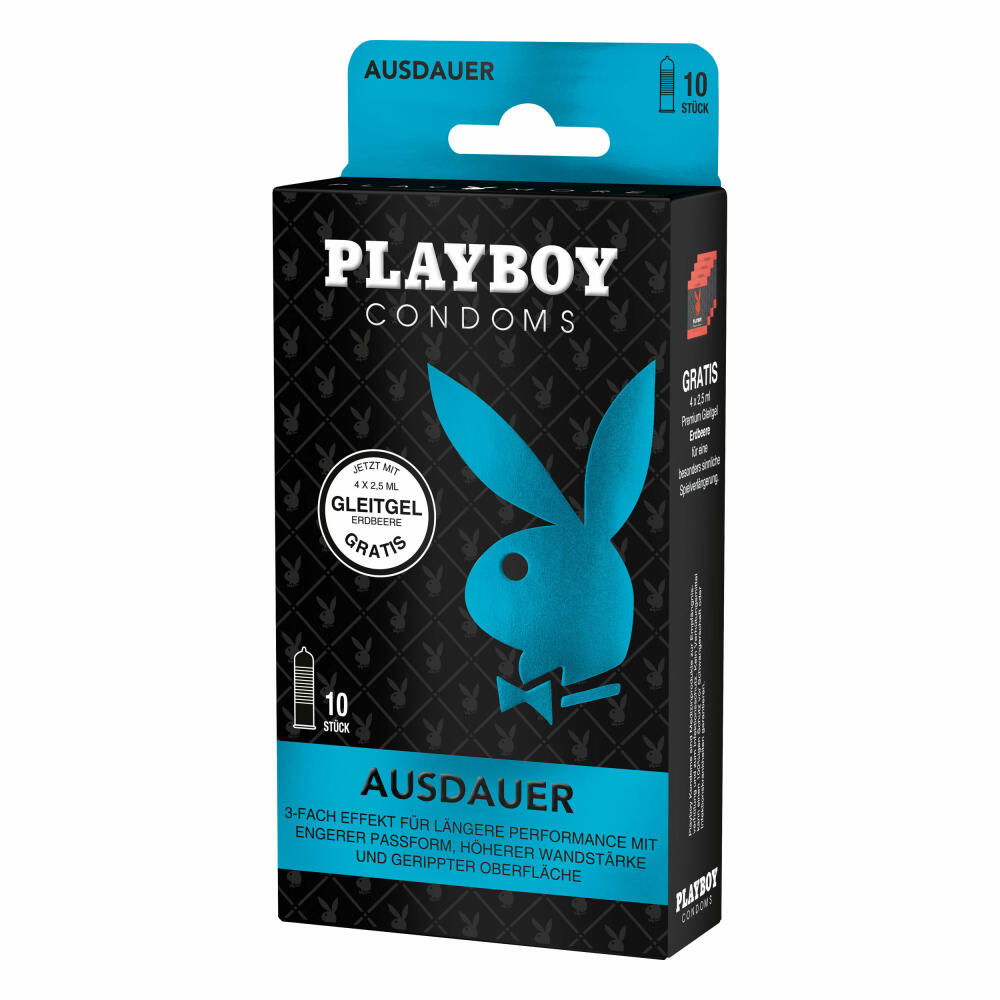 Playboy Condoms Kondome Ausdauer, Verhütungsmittel, 3-fach Effekt, mit Gleitgel gratis, 52 mm, 8 x 10 Stück