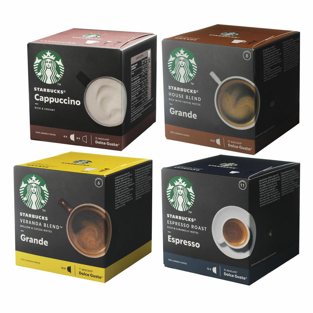 Nescafé Dolce Gusto Starbucks Deluxe Mix Set, Coffee, Cappuccino, Espresso, 4 Varieties, Coffee, Coffee Capsules, 4 x 12 Capsules