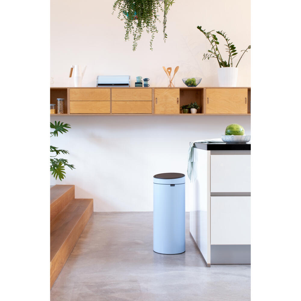 Brabantia Touch Bin, trash can, waste bin, steel, Dreamy Blue, 30 L, 202728