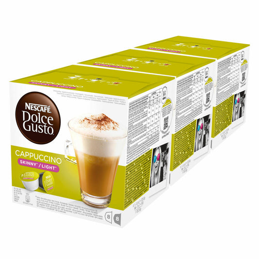 Nescafé Dolce Gusto Cappuccino light, fewer calories, coffee, coffee capsule, pack of 3, 3 x 16 capsules (24 servings)