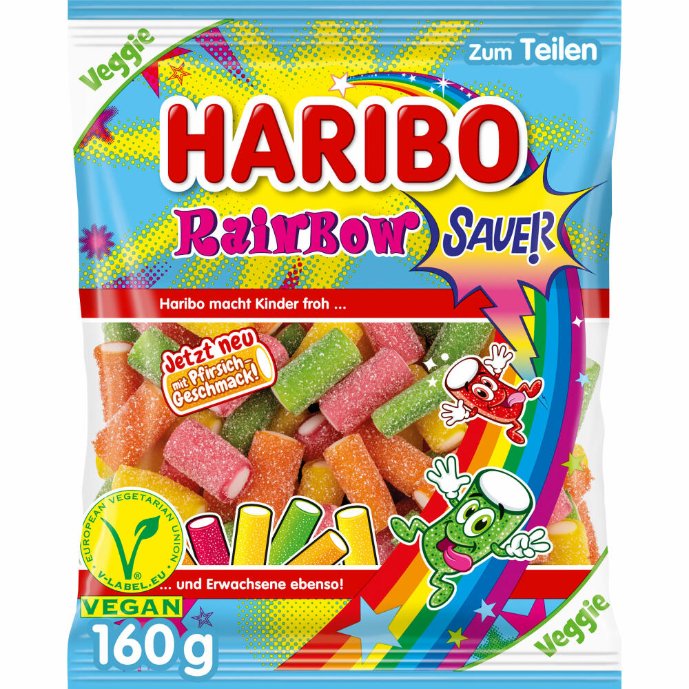 Haribo Rainbow Fizz, Sauer, Fruchtgummi, Weingummi, im Beutel, Tüte, 160 g