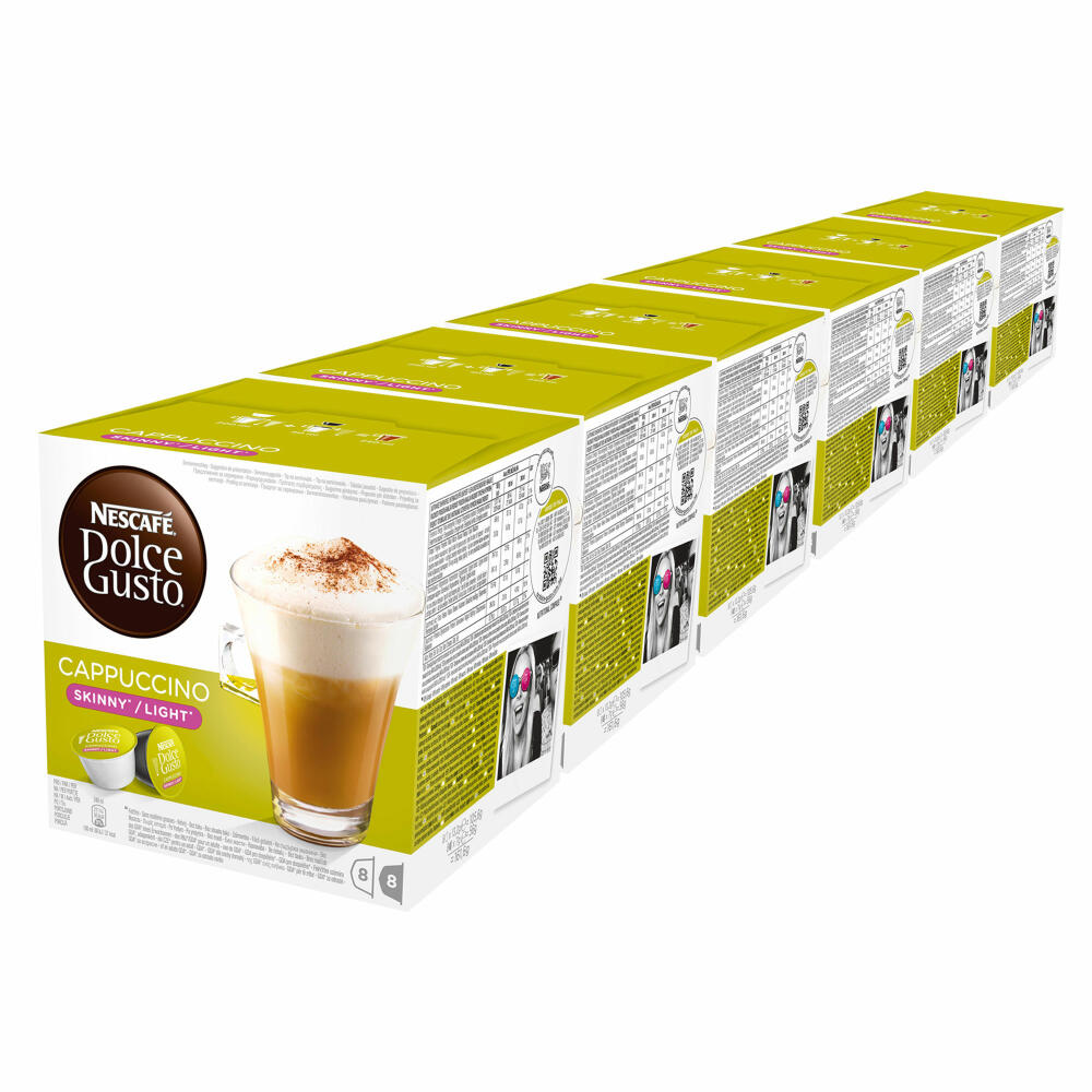 Nescafé Dolce Gusto Cappuccino light, fewer calories, coffee, coffee capsule, pack of 6, 6 x 16 capsules (48 servings)