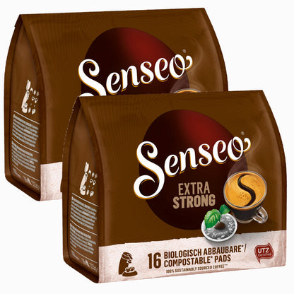 Senseo Coffee Pads Extra Strong, Intense and Full-Bodied Taste, Coffee, New Design, Pack of 2, 2 x 16 Pads