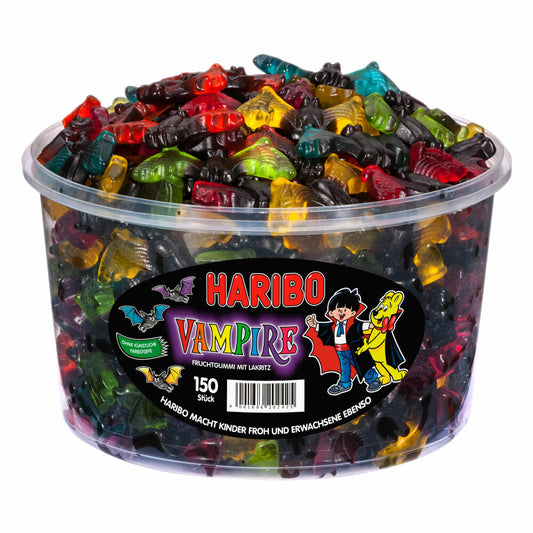 Haribo Vampire, 150 Stück, Fruchtgummi Weingummi mit Lakritz, 1200g Dose