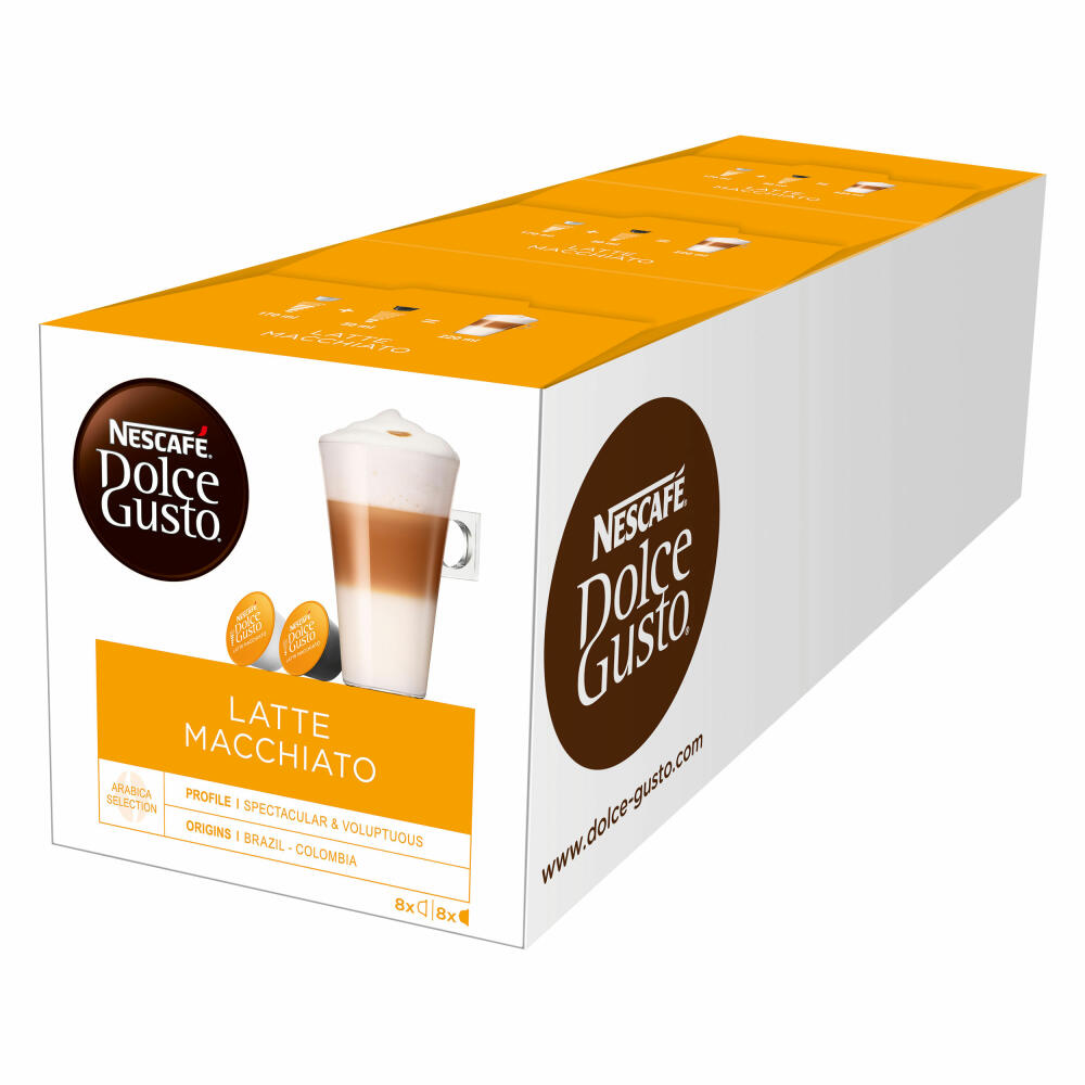 Nescafé Dolce Gusto Latte Macchiato, Kaffee, Kaffeekapsel, 3er Pack, 3 x 16 Kapseln (24 Portionen)